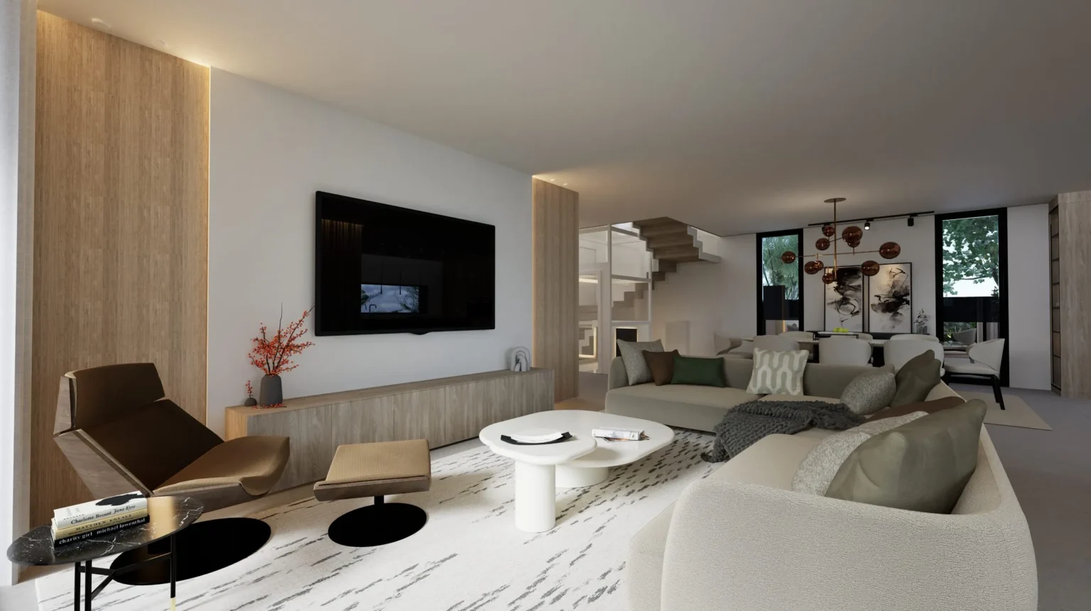 Salón principal con zona de estar y grandes ventanales