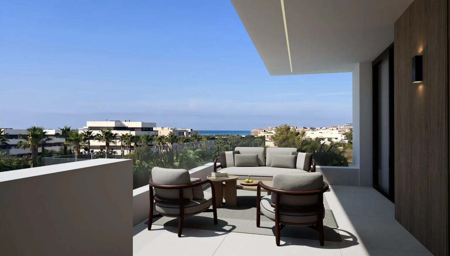 Terraza cubierta con zona de estar exterior